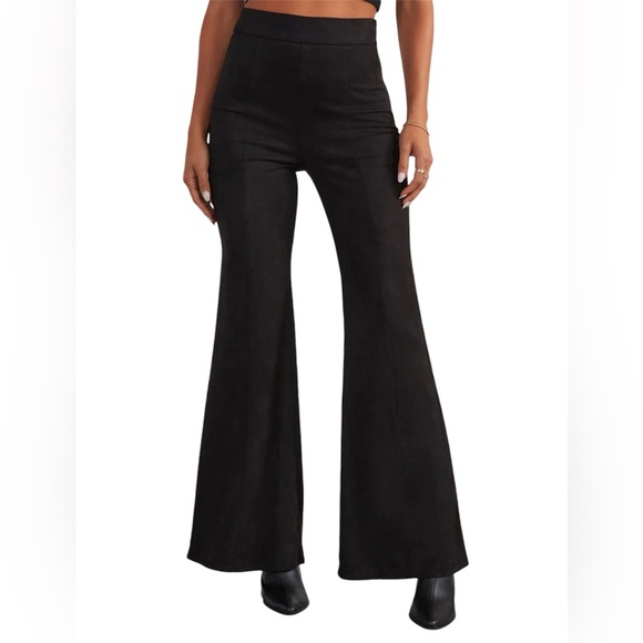 TRUTH By REPUBLIC WIDE LEGS PANTS FAUX SUEDE WOMEN BLACK ELASTIC WAIST  SIZE M - Picture 9 of 14